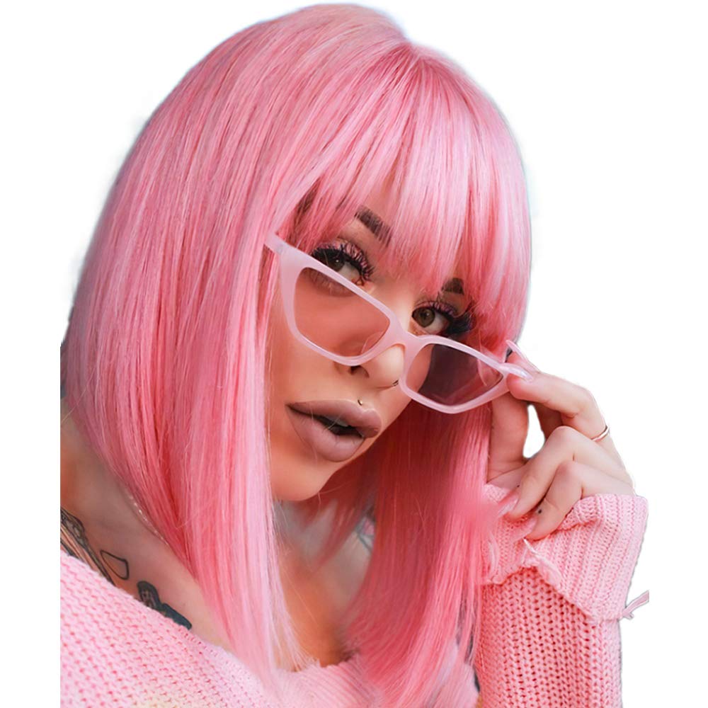 hot pink wig with bangs