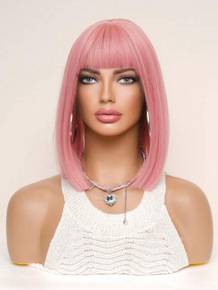 hot pink wig with bangs