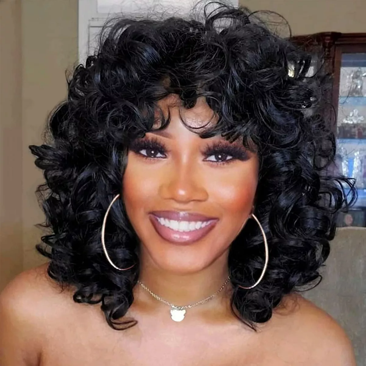 curly wig with bangs