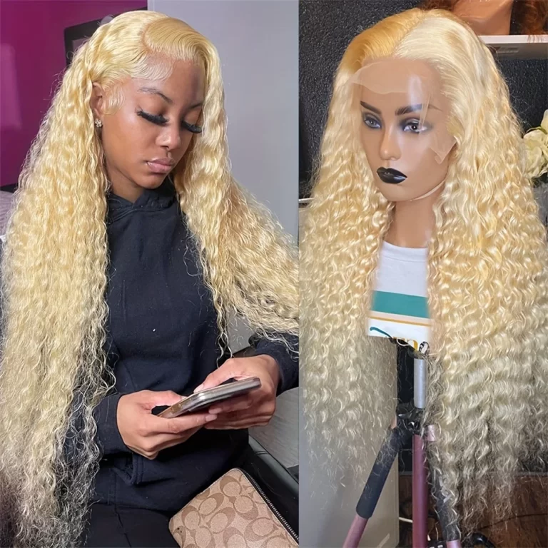 blonde curly wig